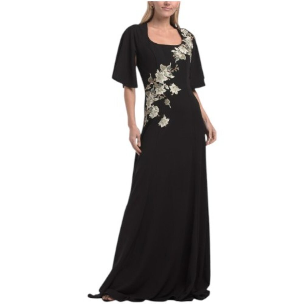 RENE BY RENE RUIZ Short Sleeve Floral Embroidered Gown
